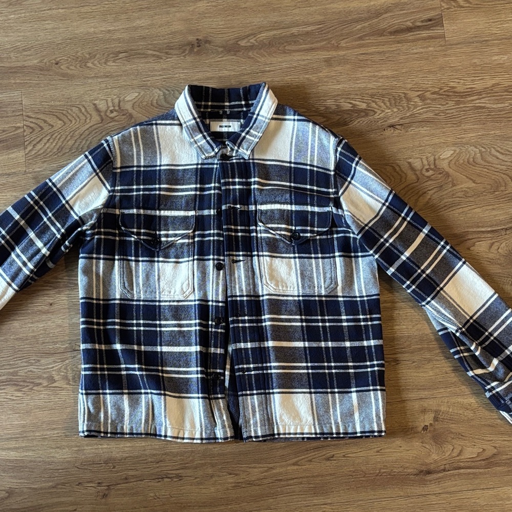 Buck Mason Navy and White Plaid Shirt